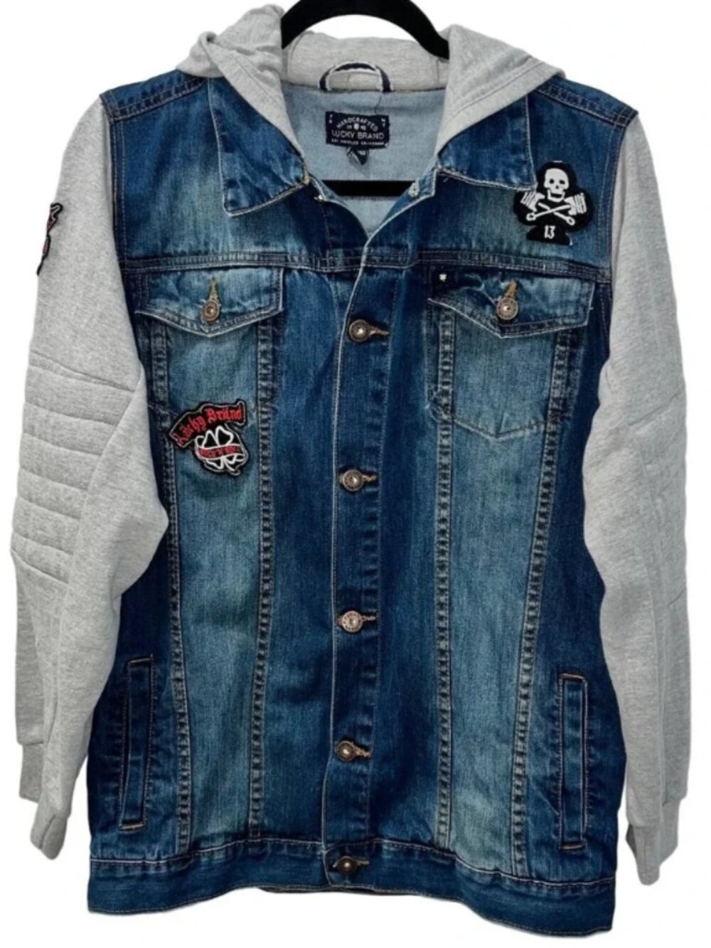 Y2K Lucky Brand Blue and Gray Denim Hoodie Jacket